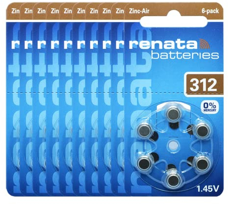 Renata Hörgerät ZA 312 Maratone Zink Luft Hörgeräte Akkus von 6 Stück (3 Packung ZA 312)