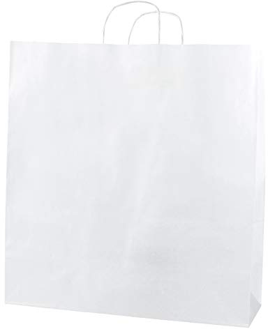 Thepaperbagstore 20 White Paper Bags with Handles XXL 45x17x49cm | Strong 100gsm kraft paper bags with reinforced twisted handles for reliable carrying