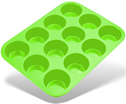 Belmalia Muffinblech aus Silikon für 12 Muffins, antihaftbeschichtet, Cupcakes, Brownies, Kuchen, Pudding, Muffinform Grün