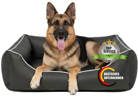 CopcoPet Orthopädisches Hundebett Grosse Hunde – Waschbares Hundekissen 【Wendebett】 Hundekorb aus Kunstleder - Formstabiles Hundesofa - Hundekörbchen mit erhöhten Rand, Dog Bed Grau 110 x 90 cm