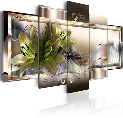 B&D XXL Acrylglasbild Blumen 100x50 cm 5 Teilig Wandbild auf Acryl Glasbilder Kunstdruck Moderne Acrylglas Platte Wanddekoration Geschenke Heimdekoration Glasbild Lilien Ornament Diamant Abstrakt