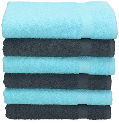 Betz Handtuch Set Palermo – 6er Pack Handtücher 50x100 cm – 100% Baumwolle, Handtücher für Bad, Gäste & Alltag – hochwertige Qualität, pflegeleicht & langlebig Farbe anthrazit und türkis