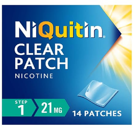 NiQuitin 21 mg Nicotine Patch - Step 1 - Stop Smoking Aid Therapy - 14 Clear Patches for 2 Weeks Treatment - 24h Craving Control - Invisible Nicotine Patches, White, 14 Count (Pack of 1)