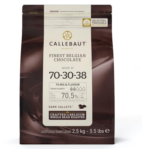 CALLEBAUT Receipe No. 70-30-38 - Kuvertüre Callets, Zartbitterschokolade, 70,5% Kakao, 2,5 kg - 1er Pack | 70,5% min trockene Kakaofeststoffe; 38,9% Fett; intensiver Kakao - bitter - geröstet - fruchtige Noten