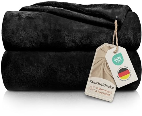 Gräfenstayn® Kuscheldecke flauschig & super weich - hochwertige Fleecedecke auch als Wohndecke, Tagesdecke, Sofadecke & Wohnzimmer geeignet - Überwurf Decke Sofa & Couch (Schwarz, 240x220 cm)