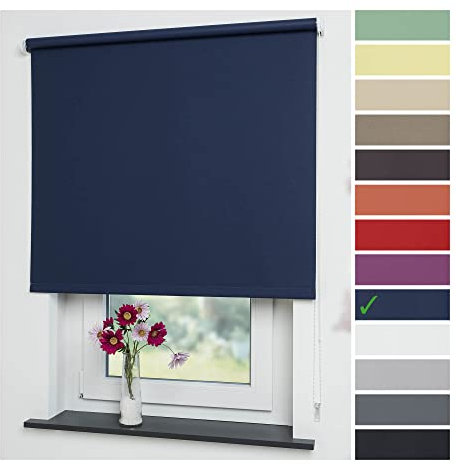 Liedeco® Rollo, Kettenzug-Rollo | 182 x 180 cm (Breite x Höhe), Farbe dunkelblau | Verdunkelnd, Abdunkelnd, Blickdicht | Seitenzugrollo | viele Farben | Breite 60 bis 200 cm | variable Montage möglich