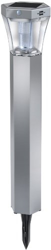 Brennenstuhl Solar LED Wegleuchte / Außen-Wegelampe mit Infrarot-Bewegungsmelder und Dämmerungssensor (IP44, mit Solarzelle, 3 Akkus) silber