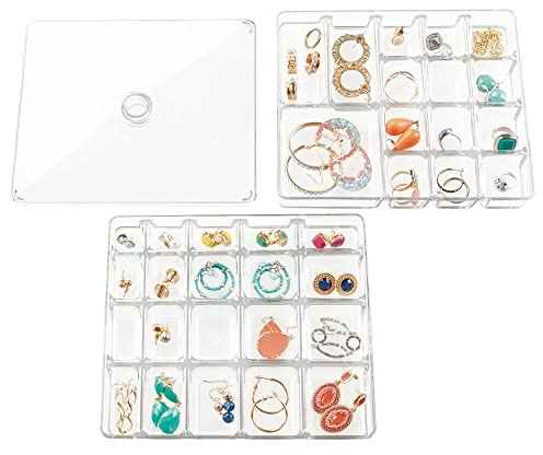 mDesign Schmuck Aufbewahrungsbox mit Fächern – Farbe: durchsichtig – transparente Stapelbox – auch als Schminkaufbewahrung – Gegenstände einfach verstauen