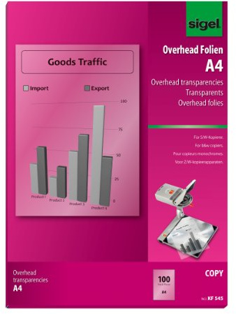 SIGEL KF545 S/W-Kopier-Folie, transparent, 100 µm, A4, 100 Blatt
