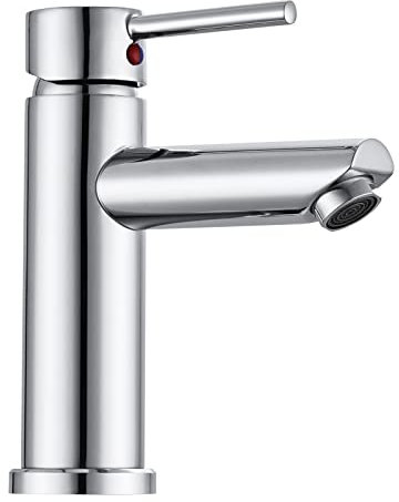 Hapilife Basin Taps Mixers Bathroom Sink Tap Chrome with UK Standard Hoses Single Lever Hot and Cold Mono Mixer Tap for Bathroom Basin Modern, Stainless Steel