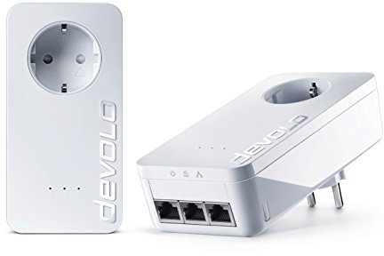 Devolo dLAN 650 triple+, Prise Réseau CPL (600 Mbit/s, 2x Adaptateur, 3x Ports Fast Ethernet, Prise Filtrée Intégrée, Boitier CPL, Courant Porteur) - Kit de Démarrage, Blanc