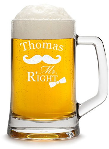 Bierkrug Personalisiert mit Gravur eines Namens - Bierseidel Geschenk zum Geburtstag mit - Motiv Mr. Right 0,5l
