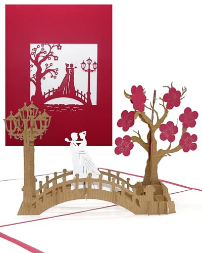 3D Hochzeitskarte Bridge of Love Pop Up Karte als Einladung & Einladungskarte zu Hochzeit & Verlobung, Geschenk & Gastgeschenk