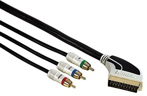 Hama Cavo Home Theatre Scart M / 3 RCA M YUV, 1,5 mt, Connettori Dorati Techline, Nero
