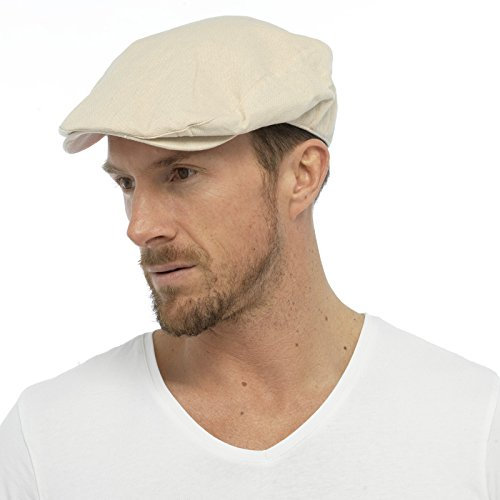 Herren Baumwolle Leinen Stoff Flache Kappe Gefüttert Sommer Sonne Spitze Marineblau Stein M/L L/XL - Stein, M/L
