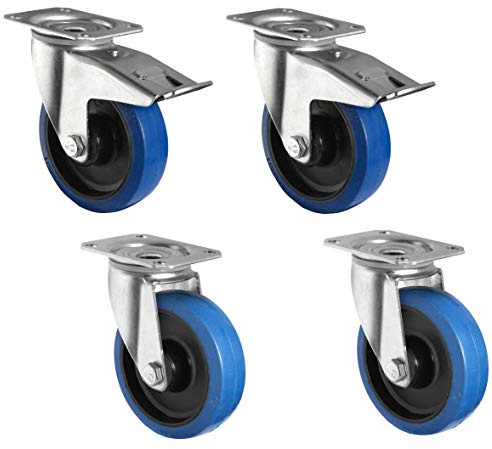 HRB Blue Wheels, 4er Set Industrierollen, 200 mm Transportrollen, 1400 Kg Gesamttragkraft der Schwerlastrollen