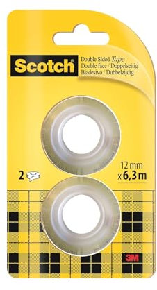 Scotch Double-Sided Tape, 2 Rolls , 12 mm x 6.3 m - Clear Double Sided Sticky Tape, Strong, Long-Lasting, and Photo-Safe