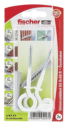 Fischer 094297 94297 OH N K SB-Karte, Inhalt Universaldübel UX 8 x 50 R (mit Rand), 2 x Ösenschraube 5,5 x 87, nylonbeschichtet