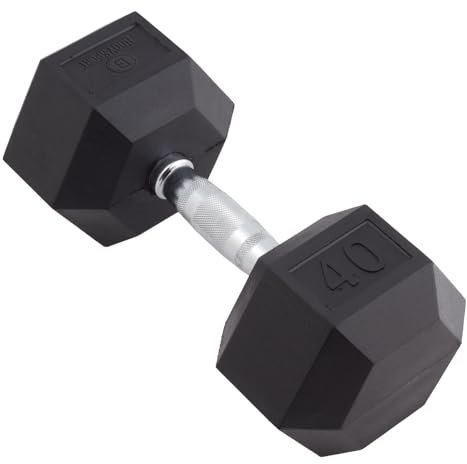 Body Sport Herren Kurzhantel, gummiert, sechseckig, 18 kg Hex Hantel, Schwarz 40-Pfund Pound