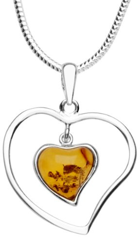 InCollections Damen-Halskette Herz 925 Sterling Silber 1 Bernstein gelb 42 cm