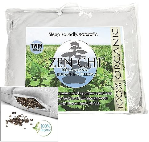 ZEN CHI Buckwheat Pillow Organic Buckwheat Pillow - Twin Size (20 X 26)- 100% Cotton Cover with Organic Buckwheat Hulls 20Wx 26L