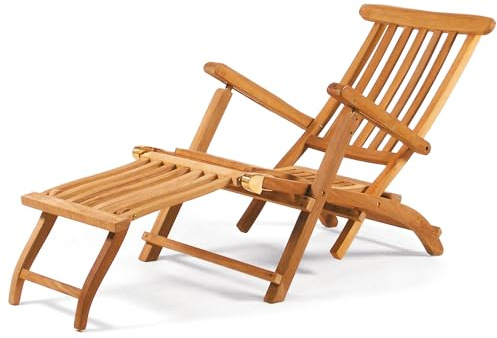 BrackenStyle Teak Garden Steamer Sun Lounger Wooden Garden Deck Chair