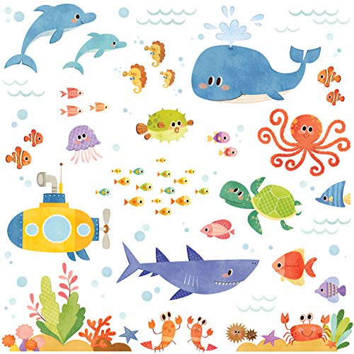 Decowall DAT-1611 Abenteuer auf See Meerestiere Tiere Wandtattoo Wandsticker Wandaufkleber Wanddeko für Wohnzimmer Schlafzimmer Kinderzimmer (Englische Ver.)