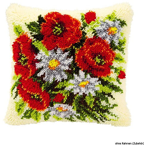 VERVACO Knüpfkissen Set Deko Kissenbezug Knüpfset für Anfänger BLUMENSTRAUSS Basteln Erwachsene Kreativ DIY Handarbeit Kissen zum Selber Knüpfe ca. 40 x 40 cm Latch Hook Kit Knüpfhaken Set Kissen
