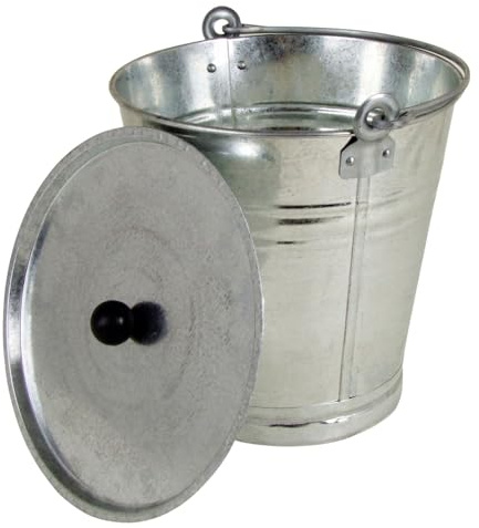Zinkeimer 12 Liter mit Deckel Verzinkt Metalleimer Blumenkübel Pflanzeimer | BURI Zinkeimer aus Metall mit Henkel im Vintage-Design als Wassereimer, Pflanzkübel und dekorativer Gartenhelfer