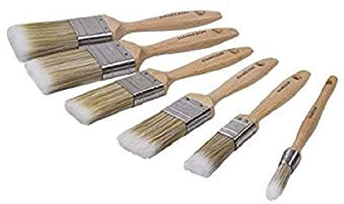 Hamilton Prestige Synthetic Paint Brush Set | 6 Brush Set | Vapour Box Compatible | 1, 1.5. 2, Brown