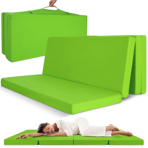 Beautissu Klappmatratze Gästebett klappbar Faltmatratze mit Tragegriff | 120x195cm Grün faltbare Gästematratze Reisematratze Klappbett Gäste Camping Bodenmatratze Matratze faltbar waschbar Campix