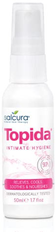 Salcura Natural Skin Therapy, Topida Essential Oil Intimate Hygiene Spray Contains, Safflower, Rosehip, Vitamin E. Perfect For Anyone Prone To Thrush, Vaginal Discomfort & Irritation Or Soreness 50ml