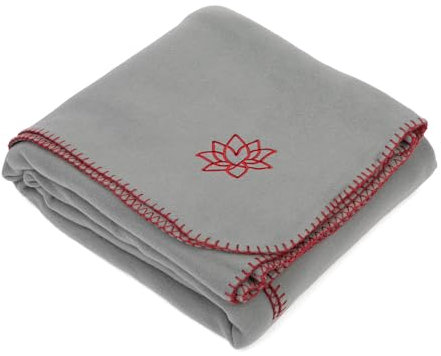 Bodhi Yogadecke ASANA Blanket | Weiche & Warme Kuscheldecke | Meditationsdecke für Shavasana | Tagesdecke aus Fleece mit Lotus-Stickerei | Sofa- & Überwurfdecke | 150 x 200 cm (Grau)