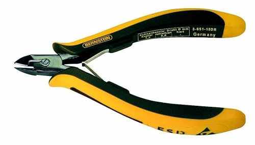 Bernstein Werkzeug Mini-Seitenschneider Euroline, 120 mm mit Drahthaltefeder ohne Wate, ableitfähige zweifarbige Handschutzhüllen, 3-651-15 DR
