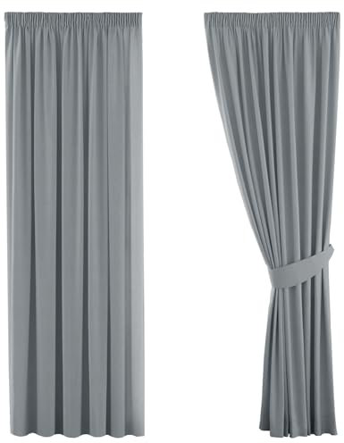 H.Versailtex 2 Pieces Blackout Pencil Pleat Curtains Draperies Room Darkening Thermal Insulated Energy Saving Drapes for Living Room with Two Free Tiebacks - Frost Grey, 66 Width x 54 Drop