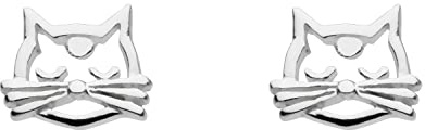 DEW Pendientes de tuerca de plata de ley con diseño de gato, diseño de cara felina, Plata de ley, Sin piedra preciosa
