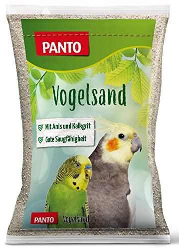 PANTO Vogelsand mit Anis und Muschelkalk, 2,5 kg – artgerechte Einstreu für Vogelkäfige von Wellensittichen, Papageien, Ziervögel