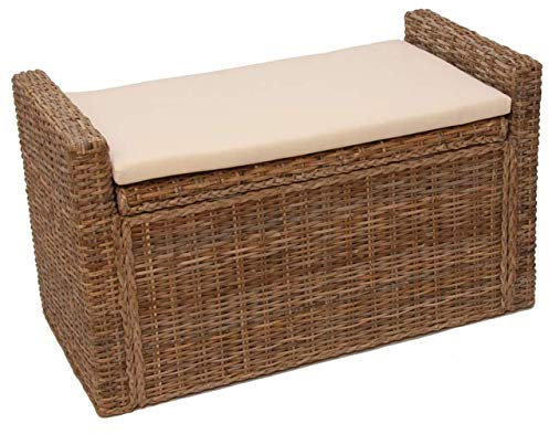 Mendler Sitzbank Sitzhocker M92 Rattan mit Stauraum und Kissen 88cm - kubu grau