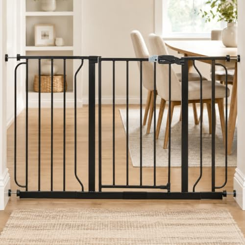 Regalo Safety Extra Wide Baby Gate for Doorways & Bottom of Stairs, Fits Openings 73.6-122cm (Extensions Included) Pressure Mounted for Babies, Toddlers & Pets, Black