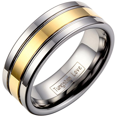 JewelryWe Schmuck 8MM Breite Wolframcarbid Herren-Ring, Schwarz Gebürstet & Rille, Partnerringe Verlobung Hochzeit Band Größe 54 bis 67