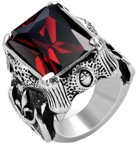 JewelryWe Schmuck Biker Edelstahl Herren-Ring, Damen-Ring, Drachenkralle mit Zirkonia, Farbe Silber Schwarz Rot Größe 52 bis 67