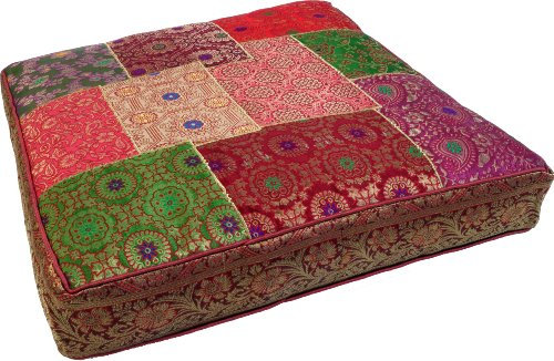 GURU SHOP Orientalisches Eckiges Patchwork Kissen 50 cm, Sitzkissen, Bodenkissen mit Baumwollfüllung - Bunt, Synthetisch