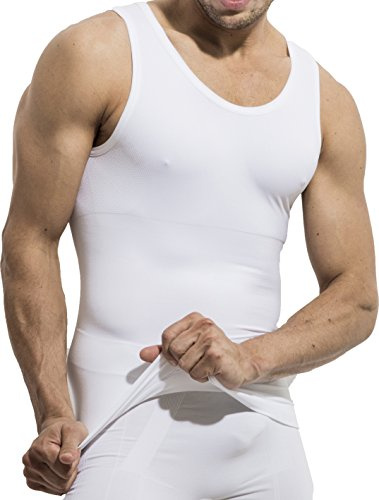 UnsichtBra Shapewear undertröja herrar | Magkontroll undertröja | Kompressionsskjorta/Body Shaper funktionsskjorta | Kompressionsskjorta för bantning – Vit, Beige, Svart, S