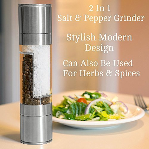 Giardino Mile® Elegante moderno in acciaio inox doppia Macina Sale e Pepe, Erbe E Spezie, Saliera e pepiera cucina dispenser