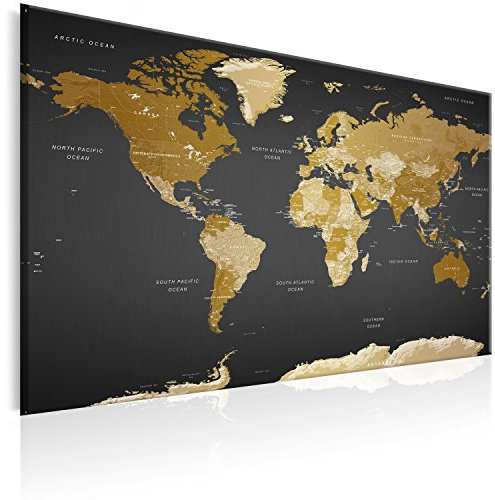 B&D XXL Weltkarte Pinnwand & Vlies Leinwand Bild 90x60 cm Bilder mit Kork Rückwand 1 teilig Kunstdruck Korktafel Korkwand Memoboard Pinboard Wandbilder Karte Landkarte Kontinent