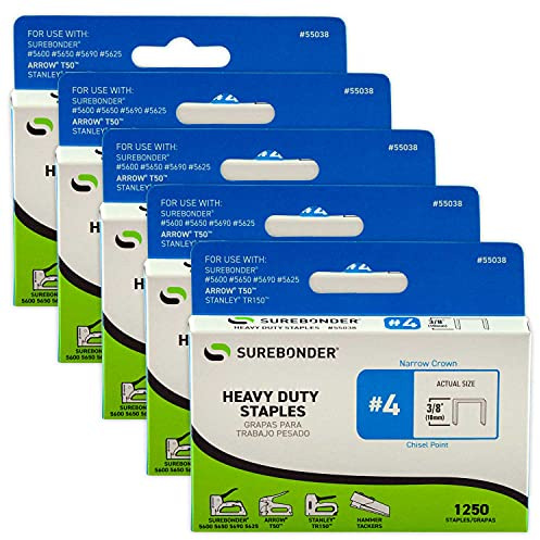 55038#4 Heavy Duty Narrow Crown Staples - 3/8 Length - 1250/box, 5 Pack