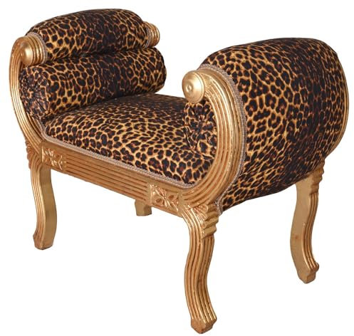 Königliche Chaiselongue Sofa Antikstil Leopard Rokoko Sitzbank Holz 96cm Leo gepolstert cat591a16 Palazzo Exklusiv