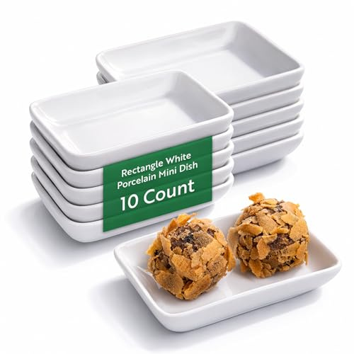 Restaurantware 3.1 x 2.2 Inch Serving Plates 10 Mini Rectangle Plates - Oven-Safe Microwave-Safe White Porcelain Hor d’oeuvres Serving Plates Freezer-Safe For Appetizers Desserts And Samples