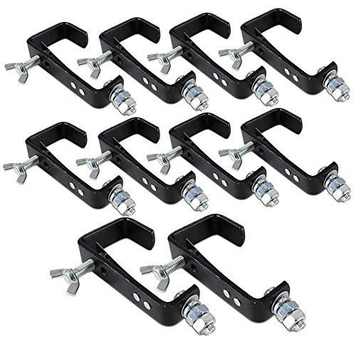 10x BeamZ CC50SB Black Lighting G-Clamp DJ Stage Mounting Hooks – 30kg Capacity for Truss, Stands & Disco Equipment Fixtures – Fits Poles up to 50mm