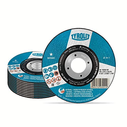 TYROLIT 223021 BASIC 2in1 115mm Metal Cutting Discs for Steel & Stainless Steel, Cut Off Wheels, Angle Grinder Discs, 115 x 2.5 x 22.23 mm, 25-Pack
